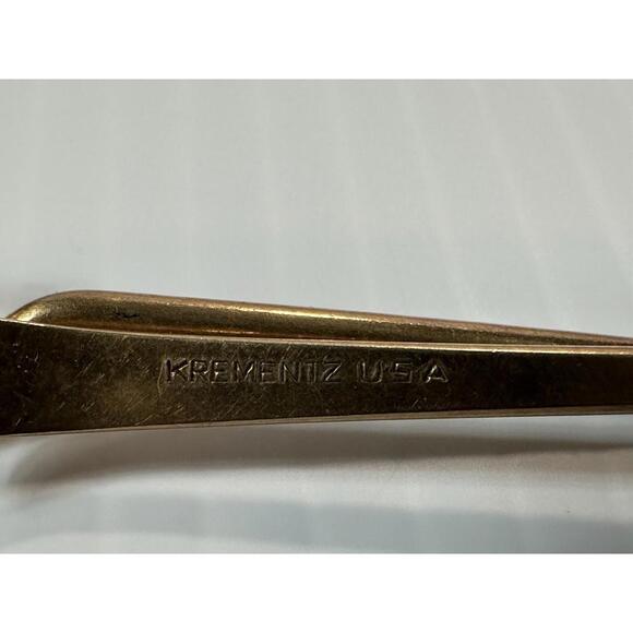 Vintage 80s Krementz Tie Bar Clip USA Gold Plated Red Stone‎ Designer Signed - Picture 4 of 5